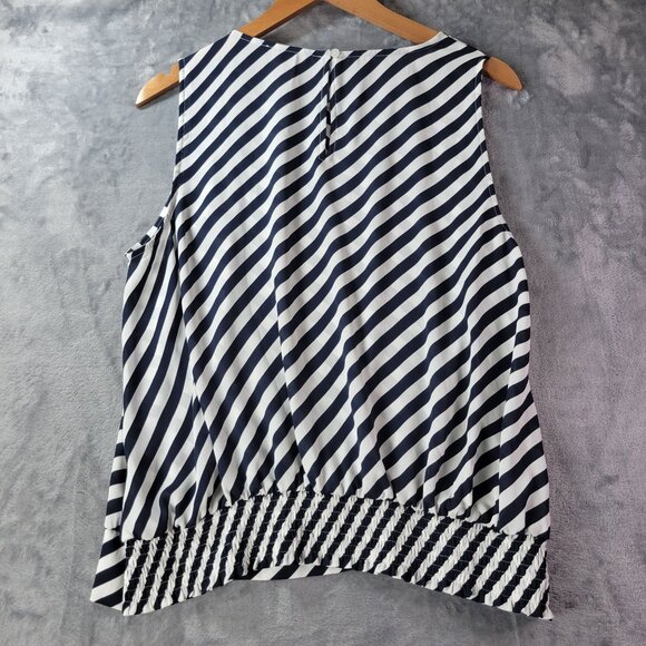 LOFT Outlet Womens‎ L Sleeveless Blouse Navy White Striped High Low Hem Nautical - Picture 8 of 10